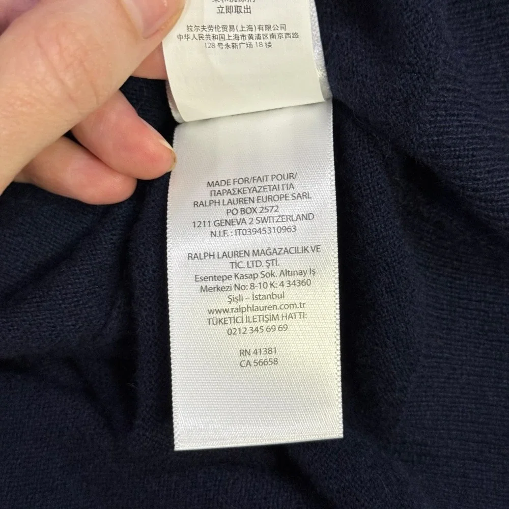Polo Ralph Lauren Mens Navy Blue 100% Cashmere Polo Sweater Large NWT